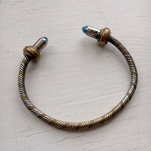 Mexican Silver Cuff Bracelet w Turquoise Ends